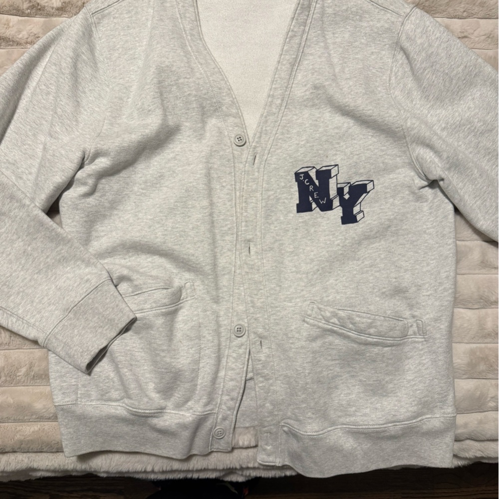 J. Crew Gray Cardigan with Blue NY Logo